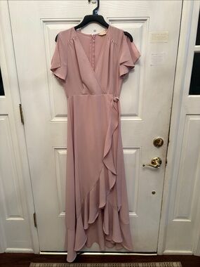 Altar'd State Dusty Rose Wrap Ruffle Maxi Dress